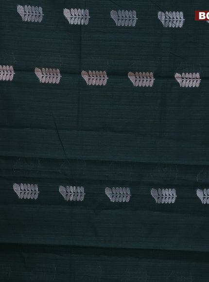 Matka tussar saree dark green with thread & silver zari woven buttas and piping border