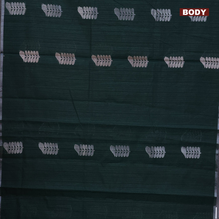 Matka tussar saree dark green with thread & silver zari woven buttas and piping border