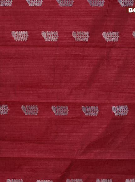 Matka tussar saree maroon with thread & silver zari woven buttas and piping border