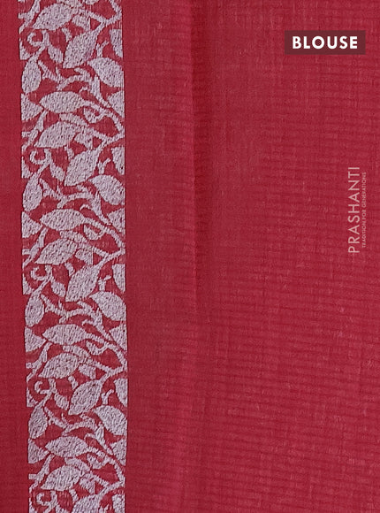 Matka tussar saree maroon with thread & silver zari woven buttas and piping border