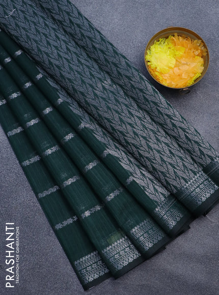 Matka tussar saree green with allover silver zari weaves and silver zari wove border