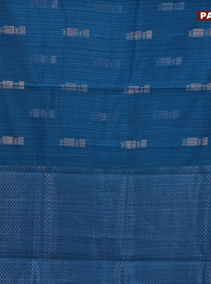 Matka tussar saree cs blue with silver & gold zari weaves and piping border