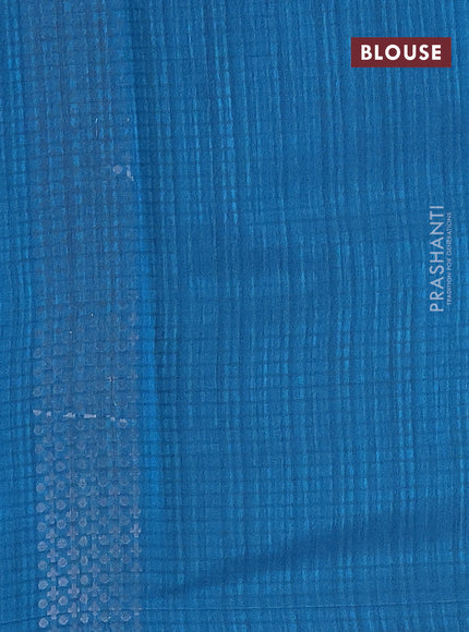 Matka tussar saree cs blue with silver & gold zari weaves and piping border