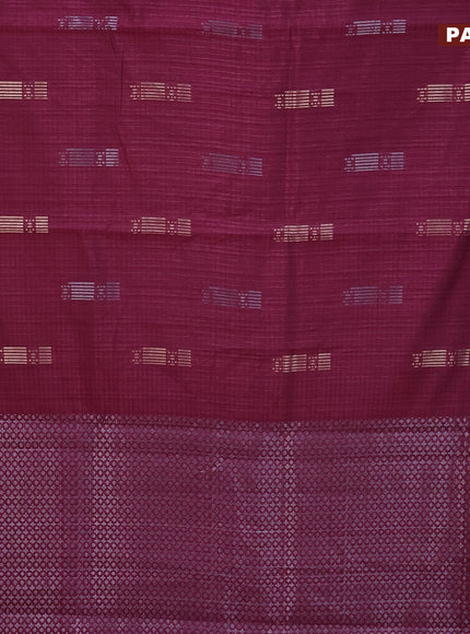 Matka tussar saree magenta pink with silver & gold zari weaves and piping border