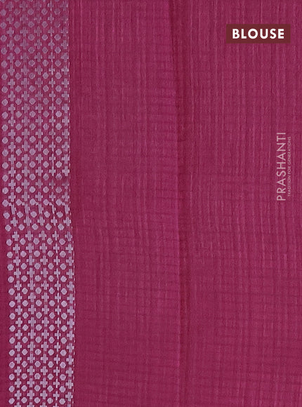 Matka tussar saree magenta pink with silver & gold zari weaves and piping border