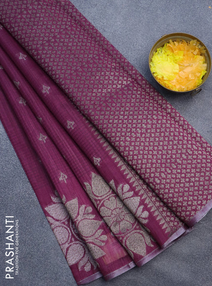 Matka tussar saree magenta pink with woven buttas and piping border