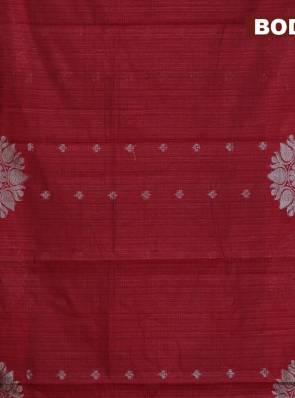 Matka tussar saree maroon with woven buttas and piping border