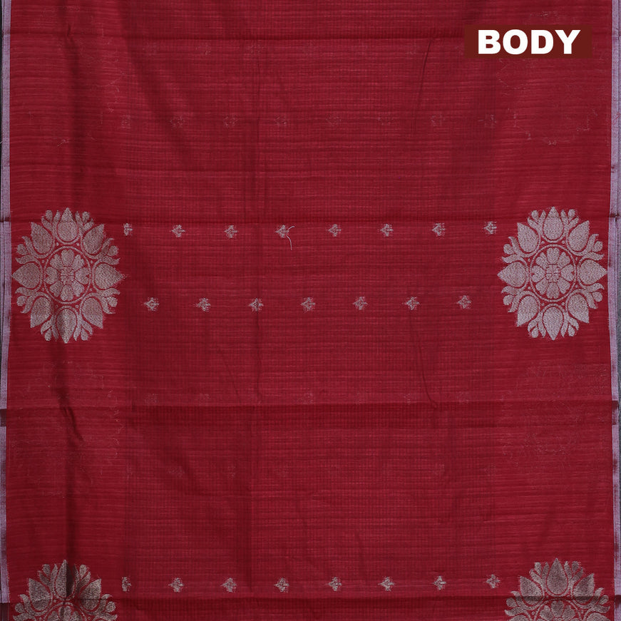 Matka tussar saree maroon with woven buttas and piping border