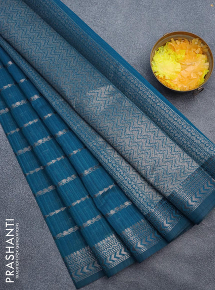 Matka tussar saree cs blue with allover thread & zari weaves and woven border