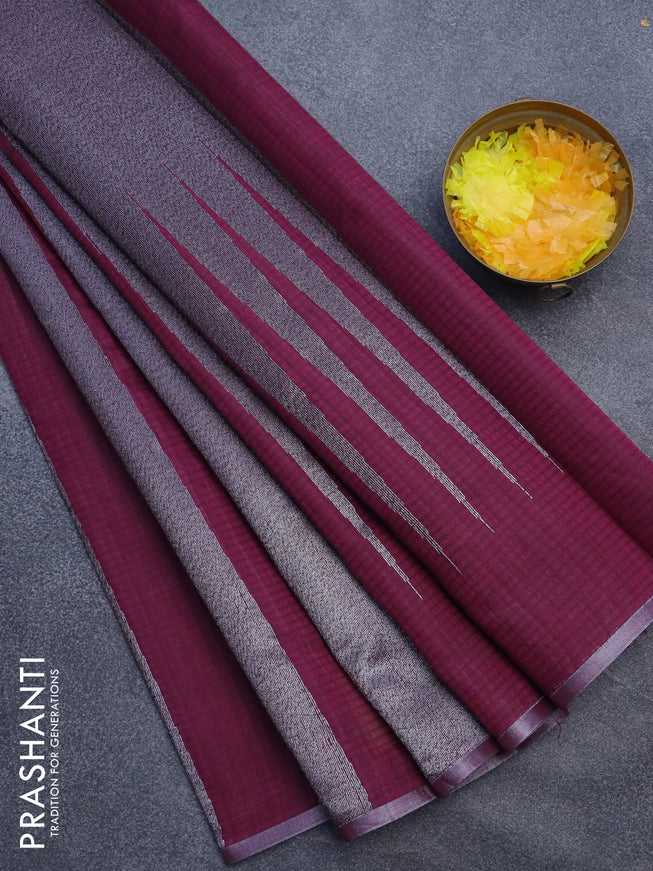 Matka tussar saree dark magenta pink with allover thread & zari weaves and piping border