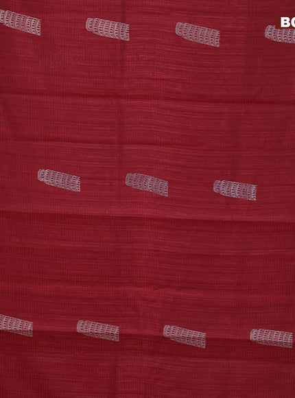 Matka tussar saree maroon with thread & silver zari woven buttas and piping border