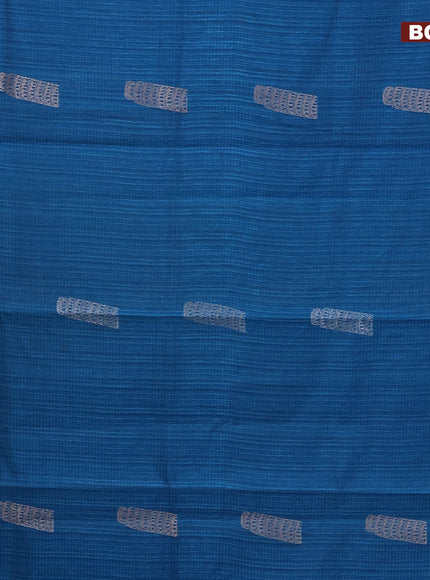 Matka tussar saree cs blue with thread & silver zari woven buttas and piping border