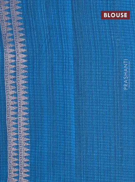 Matka tussar saree cs blue with thread & silver zari woven buttas and piping border