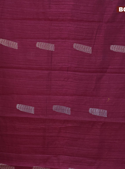 Matka tussar saree dark magenta pink with thread & silver zari woven buttas and piping border