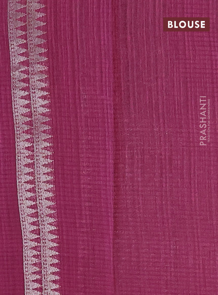 Matka tussar saree dark magenta pink with thread & silver zari woven buttas and piping border