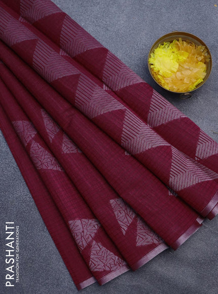 Matka tussar saree maroon with silver & gold zari woven geometric buttas and piping border