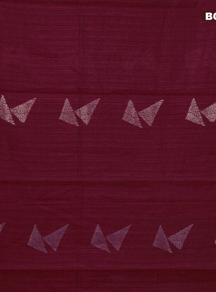 Matka tussar saree maroon with silver & gold zari woven geometric buttas and piping border