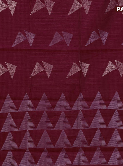 Matka tussar saree maroon with silver & gold zari woven geometric buttas and piping border