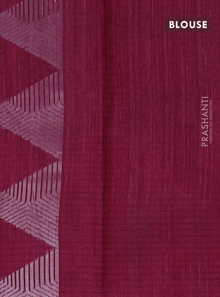 Matka tussar saree maroon with silver & gold zari woven geometric buttas and piping border