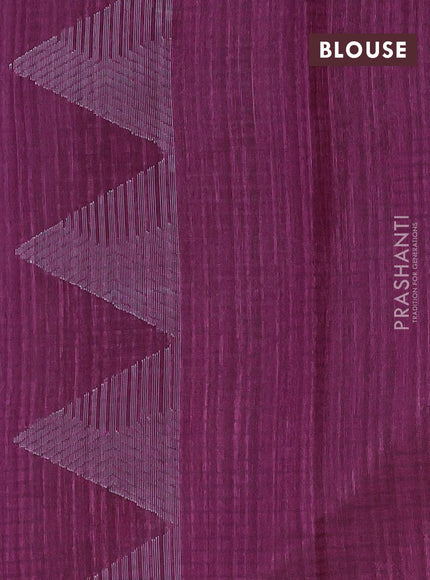 Matka tussar saree dark magenta pink with silver & gold zari woven geometric buttas and piping border