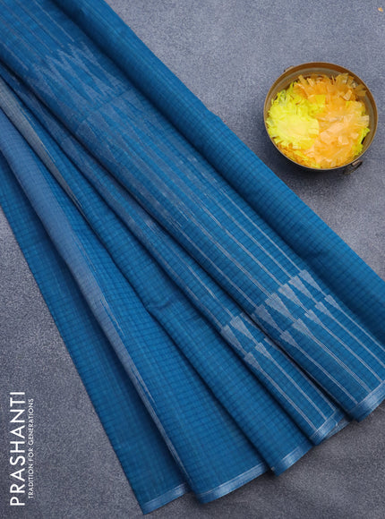 Matka tussar saree cs blue with silver & gold zari weaves and piping border