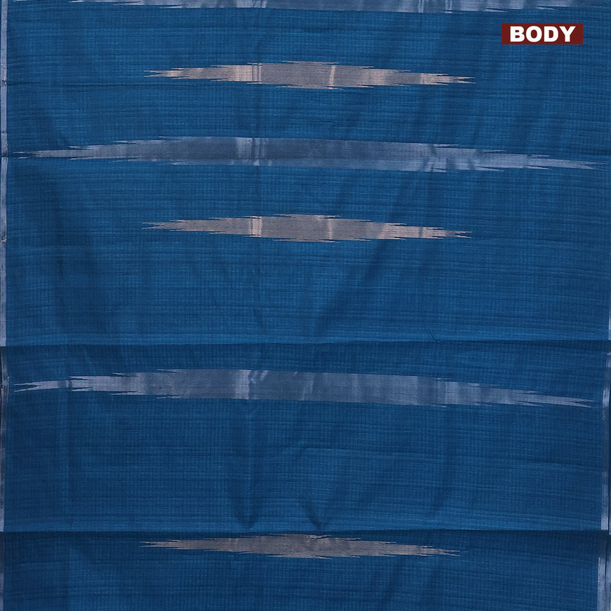 Matka tussar saree cs blue with silver & gold zari weaves and piping border