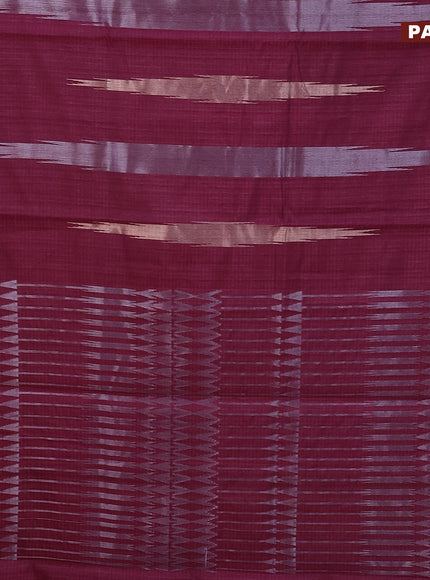 Matka tussar saree dark magenta pink with silver & gold zari weaves and piping border