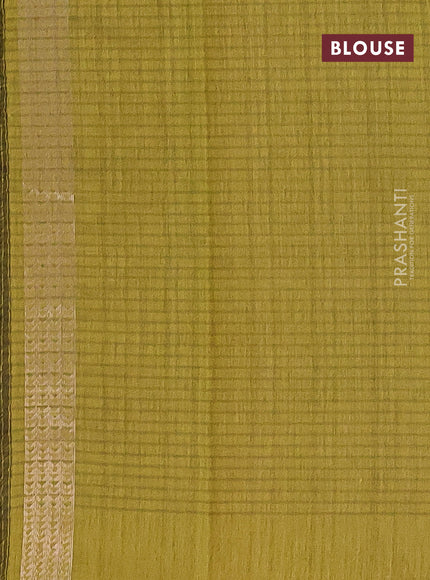 Matka tussar saree mehendi green with silver & gold zari woven buttas and piping border