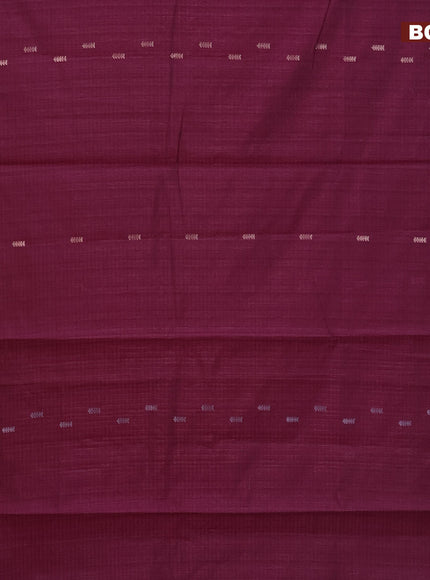 Matka tussar saree dark magenta pink with silver & gold zari woven buttas and piping border