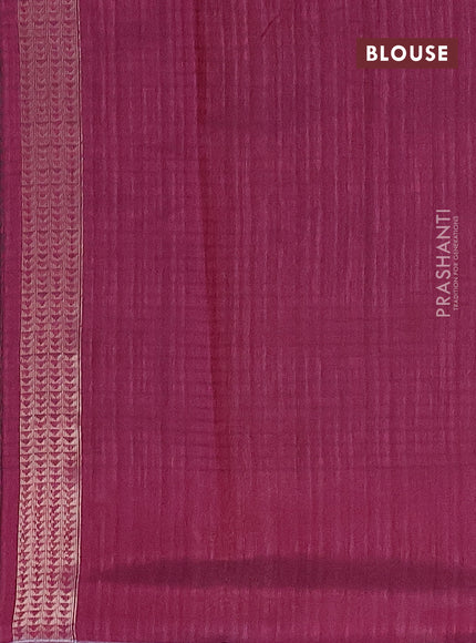 Matka tussar saree dark magenta pink with silver & gold zari woven buttas and piping border