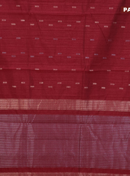 Matka tussar saree maroon with silver & gold zari woven buttas and piping border