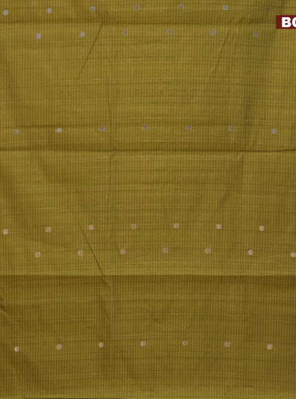 Matka tussar saree mehendi green with zari woven buttas and piping border