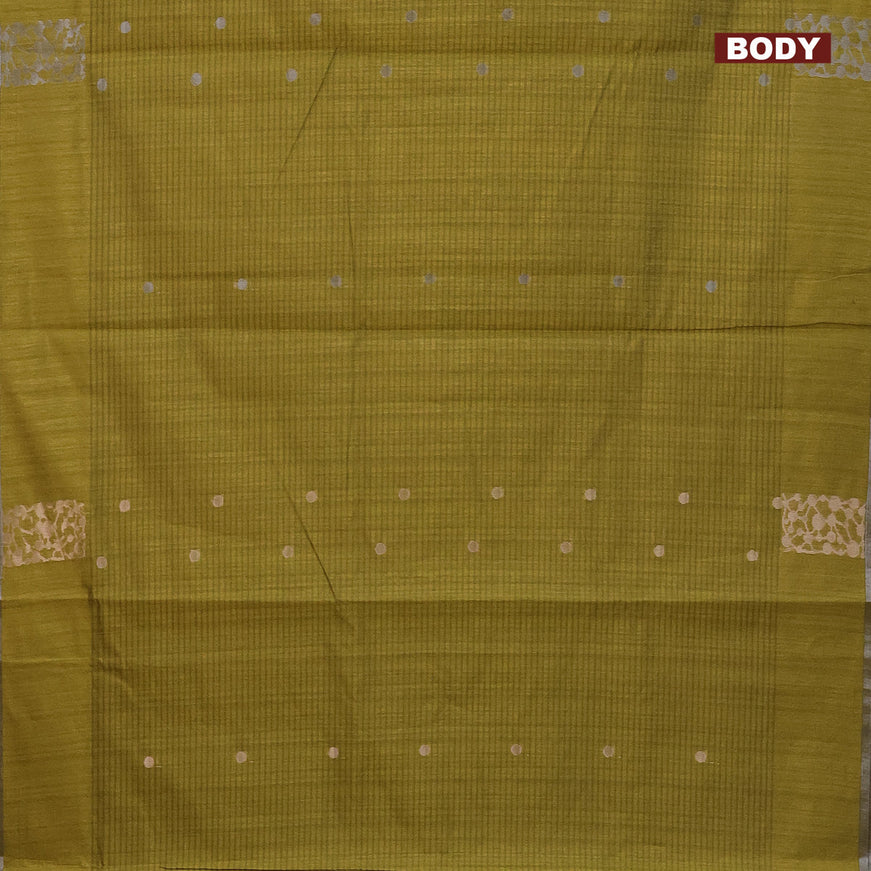 Matka tussar saree mehendi green with zari woven buttas and piping border