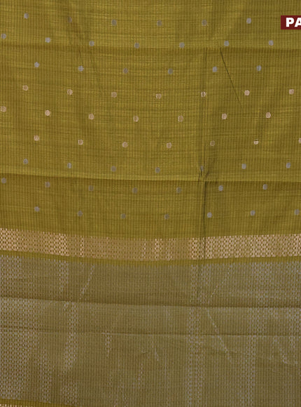 Matka tussar saree mehendi green with zari woven buttas and piping border