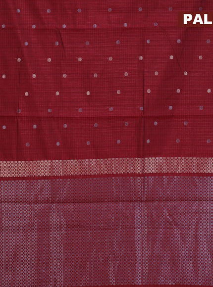 Matka tussar saree maroon with zari woven buttas and piping border