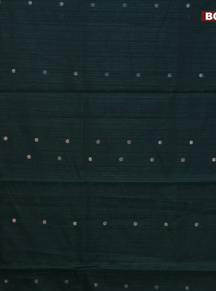 Matka tussar saree dark green with zari woven buttas and piping border