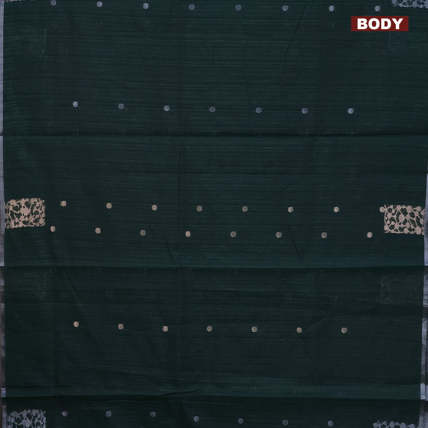 Matka tussar saree dark green with zari woven buttas and piping border