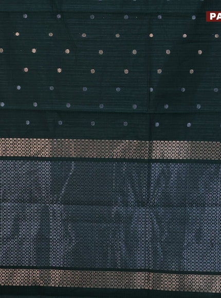 Matka tussar saree dark green with zari woven buttas and piping border