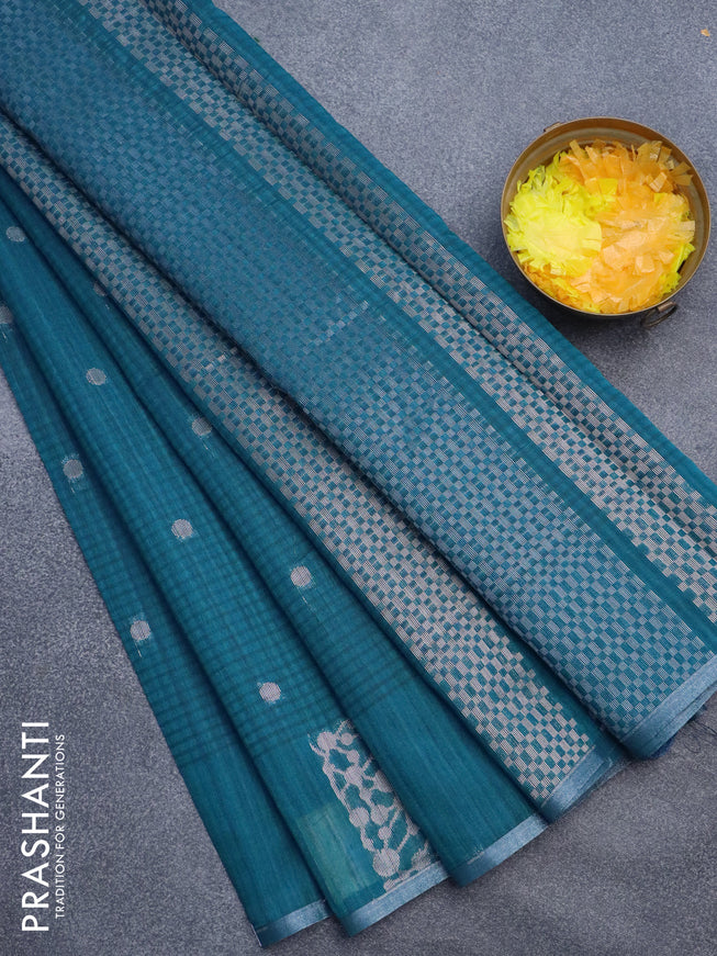 Matka tussar saree cs blue with zari woven buttas and piping border