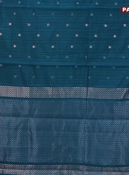 Matka tussar saree cs blue with zari woven buttas and piping border