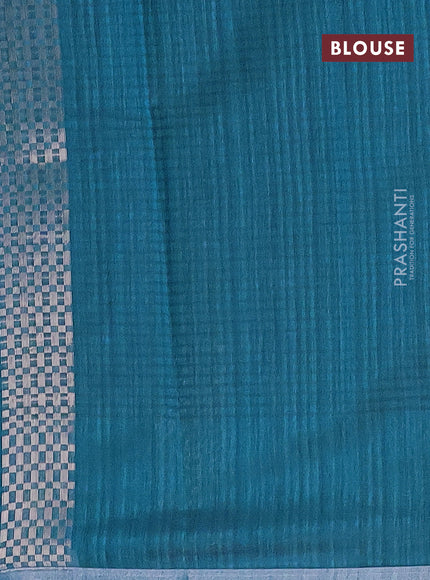 Matka tussar saree cs blue with zari woven buttas and piping border