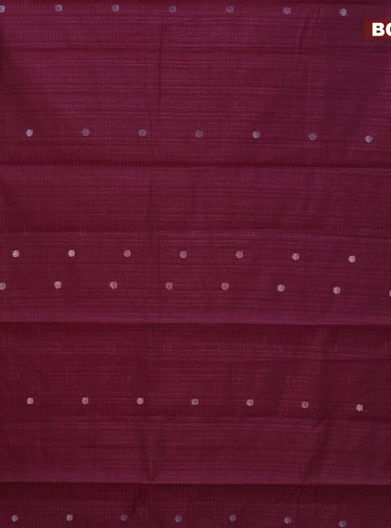 Matka tussar saree dark magenta pink with zari woven buttas and piping border