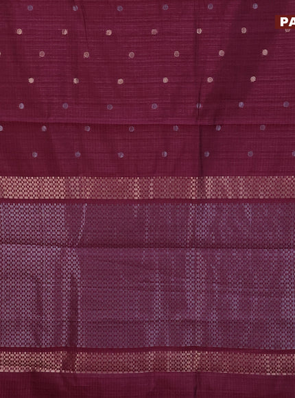 Matka tussar saree dark magenta pink with zari woven buttas and piping border