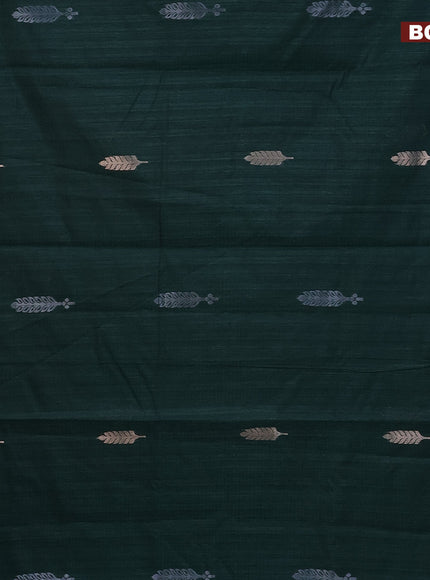 Matka tussar saree green with silver & gold zari woven buttas and piping border