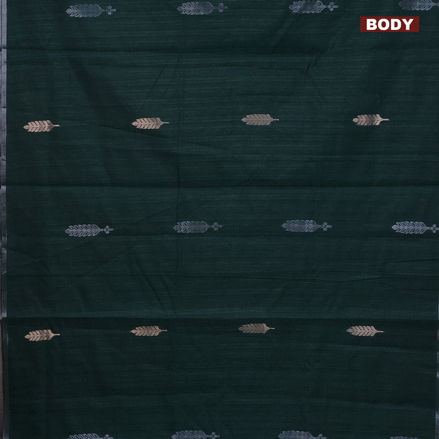 Matka tussar saree green with silver & gold zari woven buttas and piping border