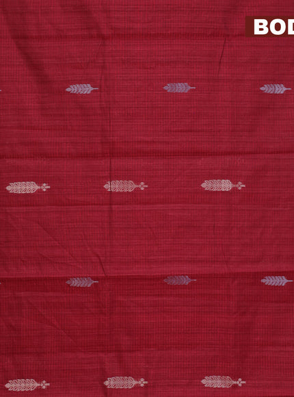 Matka tussar saree maroon with silver & gold zari woven buttas and piping border