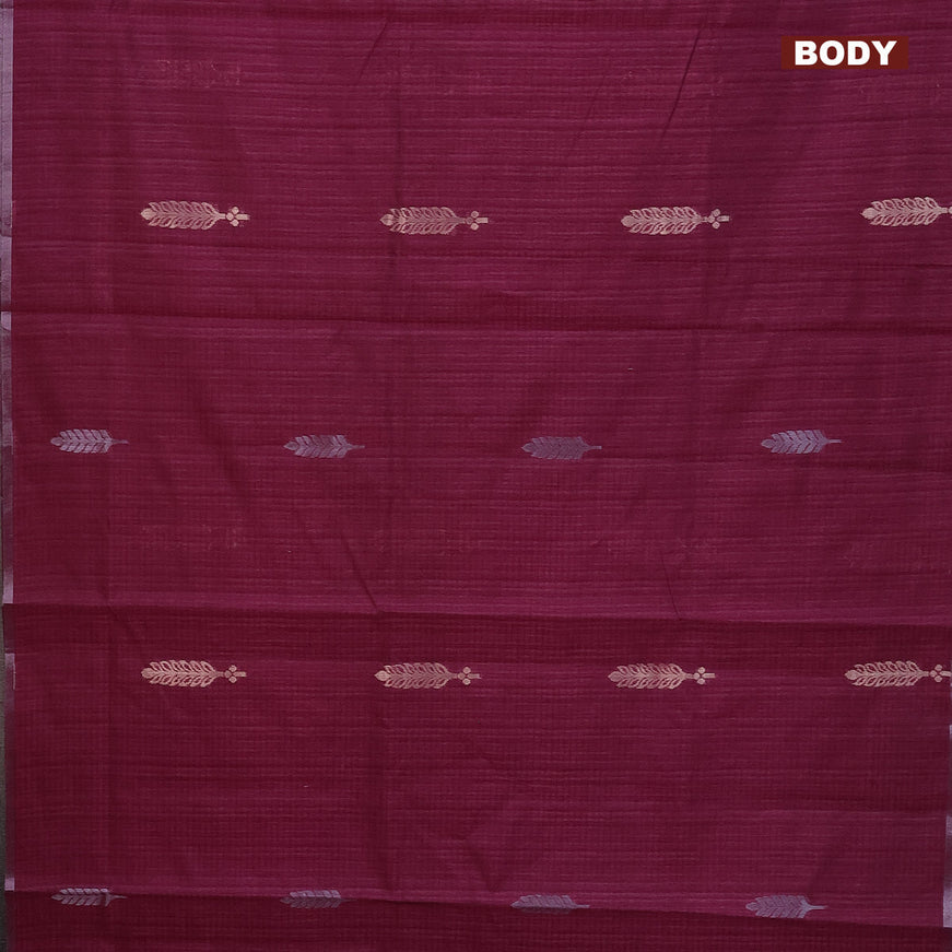 Matka tussar saree magenta pink with silver & gold zari woven buttas and piping border