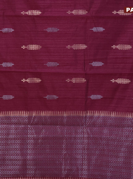 Matka tussar saree magenta pink with silver & gold zari woven buttas and piping border