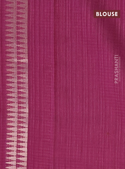 Matka tussar saree magenta pink with silver & gold zari woven buttas and piping border