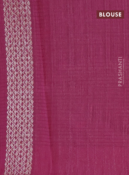 Matka tussar saree dark magenta pink with allover thread & silver zari weaves and piping border